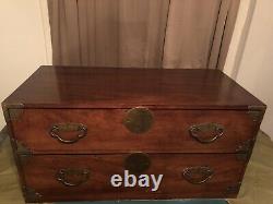 Henredon Pan Asian Tansu Style Campaign chest dresser etched Brass MCM
