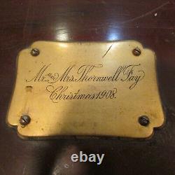 LARGE Antique 1908 Mahogany English Regency Flatware Chest & Drawer Brass Plaque