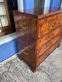 Large 19th English Century Mahogany Two Piece Campaign Chest