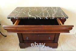 Large 36 Laura Ashley Mahogany Wood Marble Top Chest of Drawers Nightstand