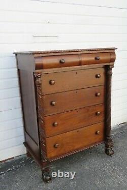 Late 1800s Empire Hand Carved Mahogany Tall Chest of Drawers 1747
