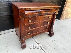 Late 19th C. Antique Flame Mahogany Empire Chest of Drawers