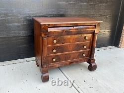 Late 19th C. Antique Flame Mahogany Empire Chest of Drawers