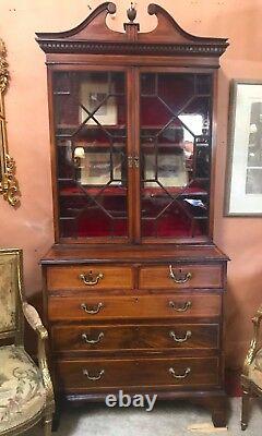 Late Georgian or Regency inlaid mahogany chest with bookcase early 19th C