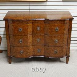 Louis Burl and Mahogany 3 Drawer chest of drawers Dresser Brass Hardware