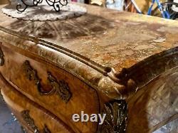 Louis XV Bombe Bronze Ormolu Marble Top French Satinwood Dresser Commode Chest