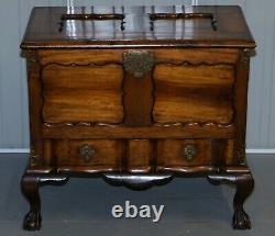 Lovely Vintage Mahogany Ornately Carved Trunk Chest With Drawer Claw & Ball Legs
