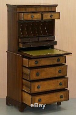 Mahogany Bevan Funnell Desk Bureau Chest Of Drawers Drop Front Green Leather