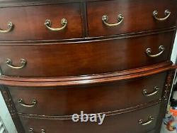 Mahogany Bow Front Tall Chest of 6 Drawers, Vintage 50s, 60s Local Pick Up Only