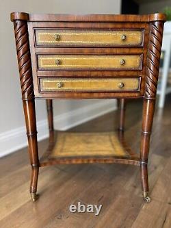 Maitland Smith 3 Drawer Leather & Mahogany Side Table or Chest