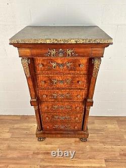 Maitland Smith French Empire Mahogany Semanier Chest Of Drawers with Marble Top