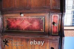 Mid Century Mahogany Double Dresser Chest Cello Front Tooled Leather Accents