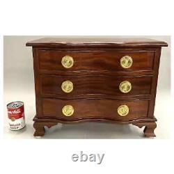 Miniature Mahogany Serpentine Three Drawer Chest with Round Brass Pulls