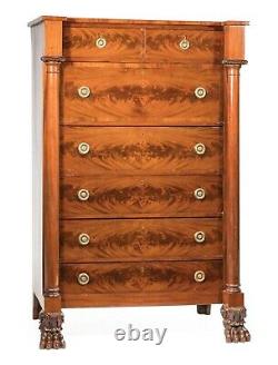 Monumental American Classical Empire Mahogany Tall Chest of Drawers