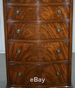 Nice Flamed Mahogany Bevan Funnell Serpentine Fronted Tall Boy Chest Of Drawers