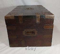 Old Antique Indian Mughal/Rajasthani Mahogany Wood Brass Writing Campaign Chest