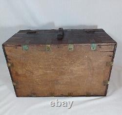 Old Antique Indian Mughal/Rajasthani Mahogany Wood Brass Writing Campaign Chest