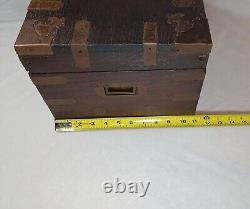 Old Antique Indian Mughal/Rajasthani Mahogany Wood Brass Writing Campaign Chest