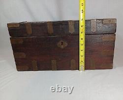 Old Antique Indian Mughal/Rajasthani Mahogany Wood Brass Writing Campaign Chest