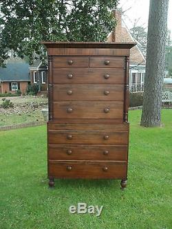 Outstanding American Mahogany Chest on Chest with Bun Feet 19thc