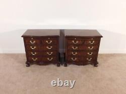 PR Drexel Flame Mahogany Inlaid Serpentine Ball & Claw Bedside Chests Nitestands