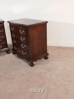 PR Drexel Flame Mahogany Inlaid Serpentine Ball & Claw Bedside Chests Nitestands