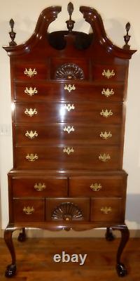 Paine Furniture Co Chippendale Mahogany Bonnet Top Highboy Chest on Chest hiboy
