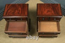 Pair Georgian Style Flame Mahogany Bedside Chest of Drawers Tables Nightstands