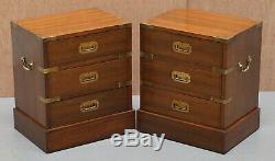 Pair Of Restored Mahogany Military Campaign Bedside Lamp Table Chest Of Drawers