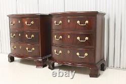 Pair Thomasville Flame Mahogany Georgian Bow Front Bedside Chests