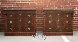 Pair of Henredon Marble Top Flame Mahogany Nightstands Bedside Dressers