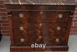 Pair of Henredon Marble Top Flame Mahogany Nightstands Bedside Dressers