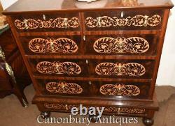 Queen Anne Chest Drawers Commode Marquetry Inlay