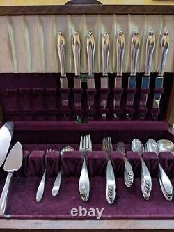 REED & BARTON STERLING FRENCH ANTIQUE 60 PC. FLATWARE SET With MAHOGANY CHEST