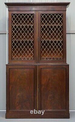 Rare 19th Century Mahogany Pierced Bronzed Door Bookcase With Chest Of Drawers
