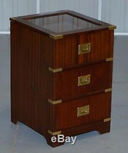 Rare Glass Top Display Case Military Campaign Side End Table Chest Of Drawers