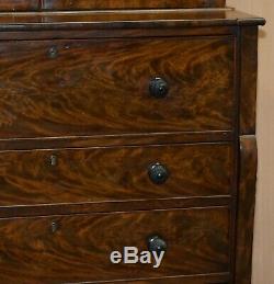Rare Victorian Flamed Mahogany Library Bookcase Secretaire Desk Chest Of Drawers