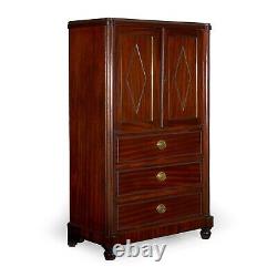 Russian Neoclassical Antique Mahogany Armoire Cabinet over Chest of Drawers