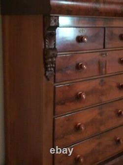 Scottish Antique Empire Dresser/highboy Flame Mahogany Original Locks & Key