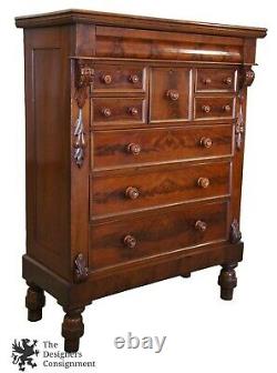 Scottish Flamed Mahogany Antique 1850s Empire Highboy Dresser Chest of Drawers