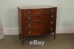 Sheraton 1820's Antique American Cherry and Mahogany Bow Front Chest of Drawers