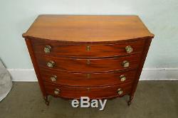 Sheraton 1820's Antique American Cherry and Mahogany Bow Front Chest of Drawers