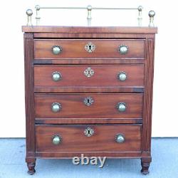 Small Antique English Mahogany and Brass Gallery Chest of Drawers 19th century