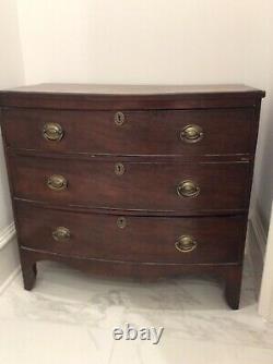 Small Antique Georgian Mahogany Bow Front Chest Of Drawers Found In England