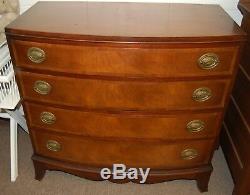 Solid Wood Mahogany Curved Front Chest of 4 Drawers Storage Brass Pulls 2 Tone