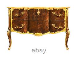 Spectacular French Louis XV Flame Mahogany & Gold Leaf 2 Drawer Chest Dresser
