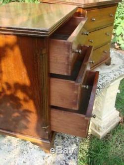 Superb Pair Of Miniature Antique Mahogany Chest Of Three Drawers, 31cm Tall