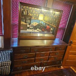 Taylor Solid Mahogany 10 Drawer Long Chest Dresser & Mirror