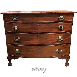 Transitional Federal Mahogany Four Drawer Bowfront Chest with Ogee Bracket Feet