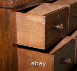 Very Rare Victorian Tambour Door Cupboard Bookcase On Bank Chest Of Drawers